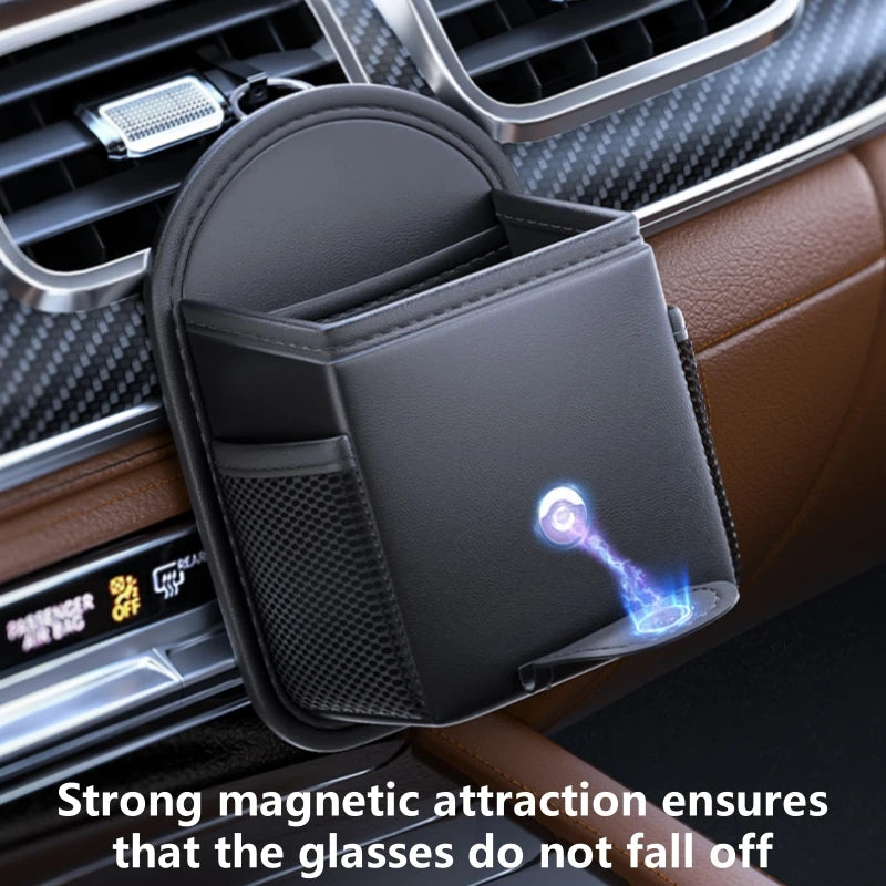 PU Leather Car Air Vent Phone Holder & Storage Bag – Organizer with Glasses Holder for Phones, Keys, and Tissues - Delicate Leather  