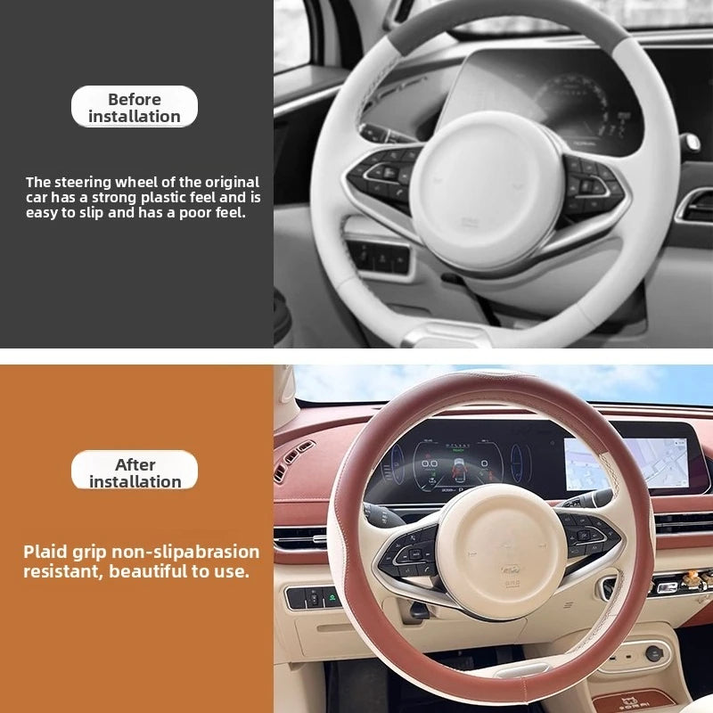 All-Season Leather Steering Wheel Cover for ORA Funky Cat – Non-Slip, Breathable Handle Cover for Interior Upgrade - Delicate Leather  