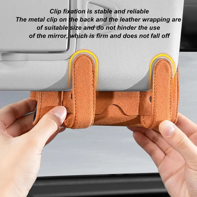 Car Sunglass Holder – Compact Leather Magnetic Glasses Clip, Visor Mount Protective Case for Sunglasses & Small Essentials - Delicate Leather  