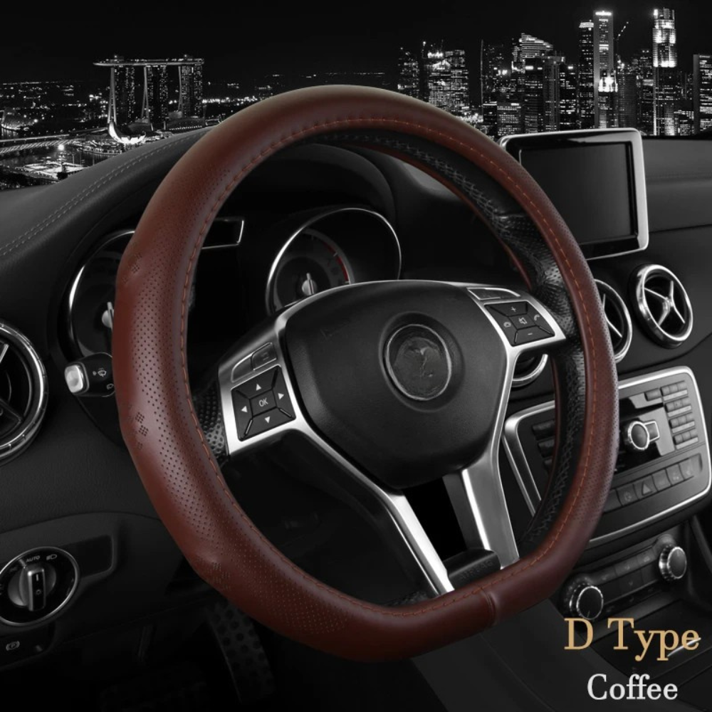 Breathable Leather Car Steering Wheel Cover – Universal 38CM, D/O Shape, Anti-Slip - Delicate Leather  