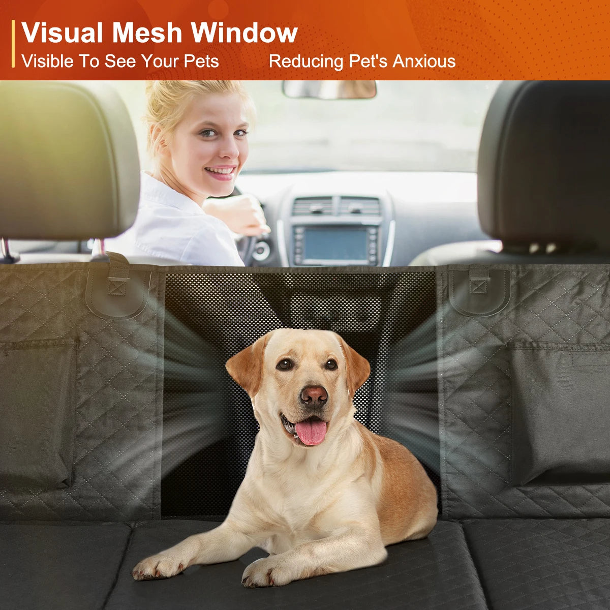 Waterproof Dog Car Seat Extender & Backseat Protector Hammock with Hard Bottom Pet Carrier Mat for Safety