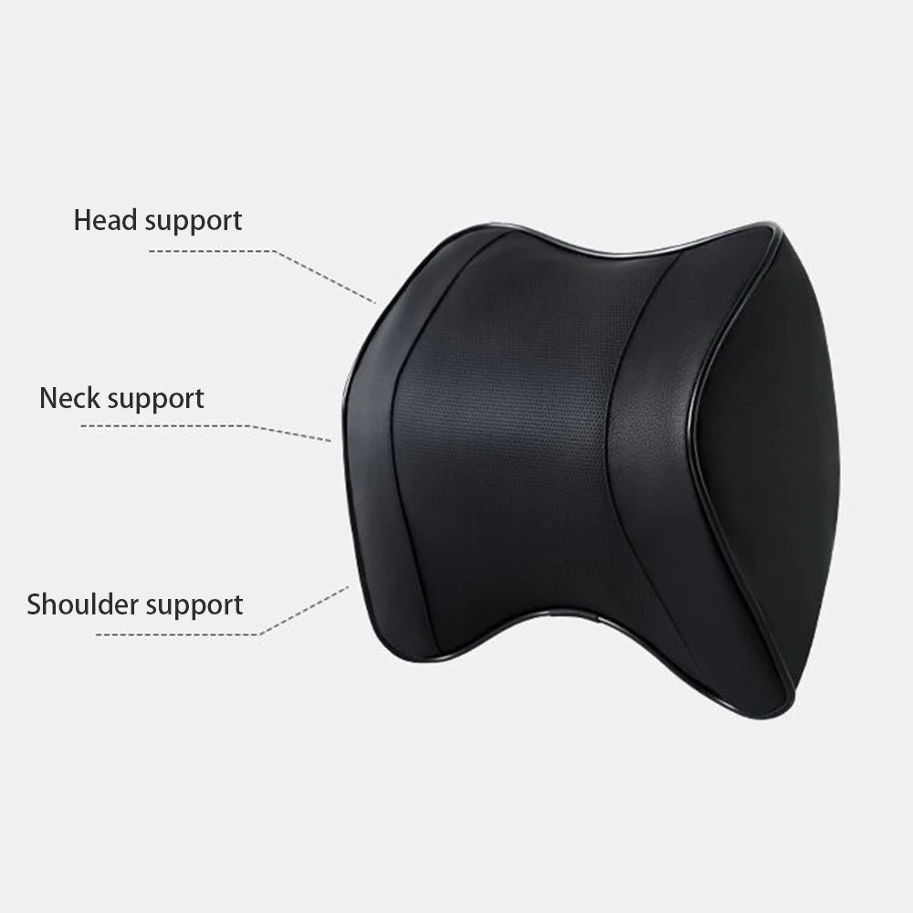 Memory Foam Car Neck & Headrest Pillow – Breathable Adjustable Seat Support - Delicate Leather  