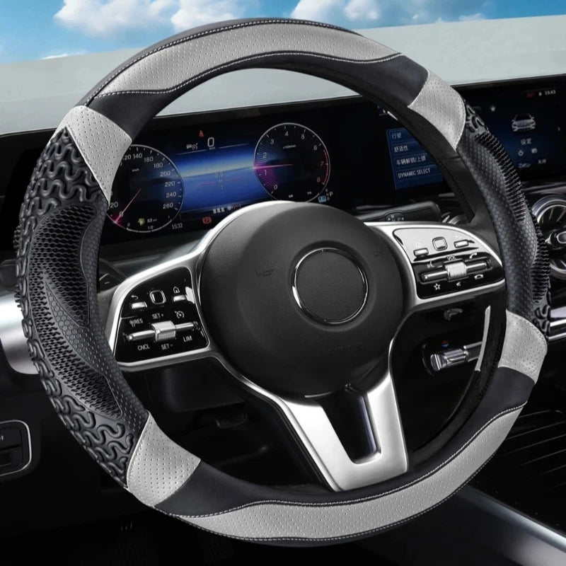 PU Leather Steering Wheel Cover 38cm Universal – Breathable Non-Slip O/D Type Car Interior Accessory - Delicate Leather  