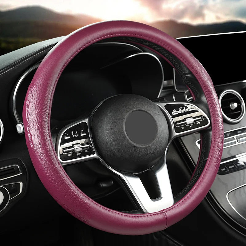 Crocodile Grain Leather Steering Wheel Cover – Universal D-Type Textured Grip Cover - Delicate Leather  