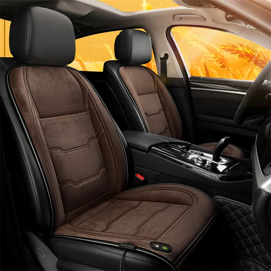 12V/24V Heated Car Seat Cover – Universal Fast-Heating Winter Seat Cushion with Auto Power Protection - Delicate Leather