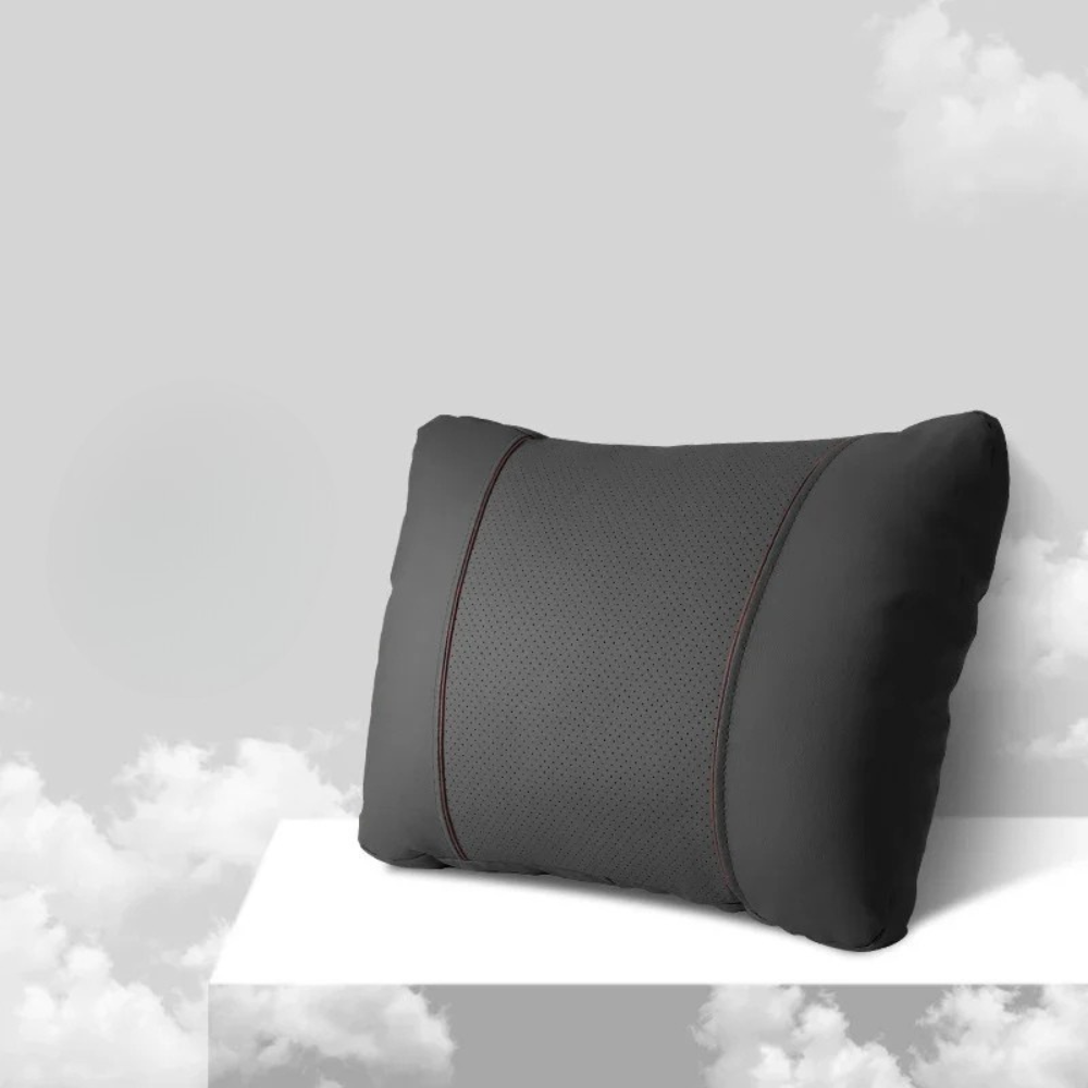 Car Headrest Neck & Waist Pillow – Nappa Leather Seat Support for Auto Comfort - Delicate Leather  