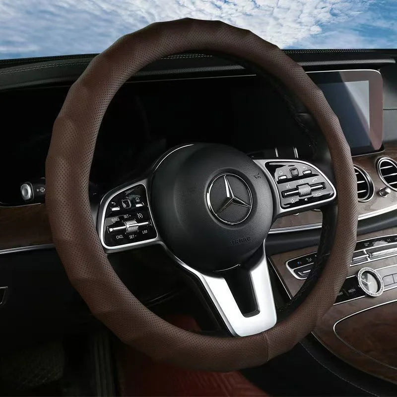 Full Leather Car Steering Wheel Cover – 38CM, Sport Style, Anti-Slip & Anti-Scratch - Delicate Leather  