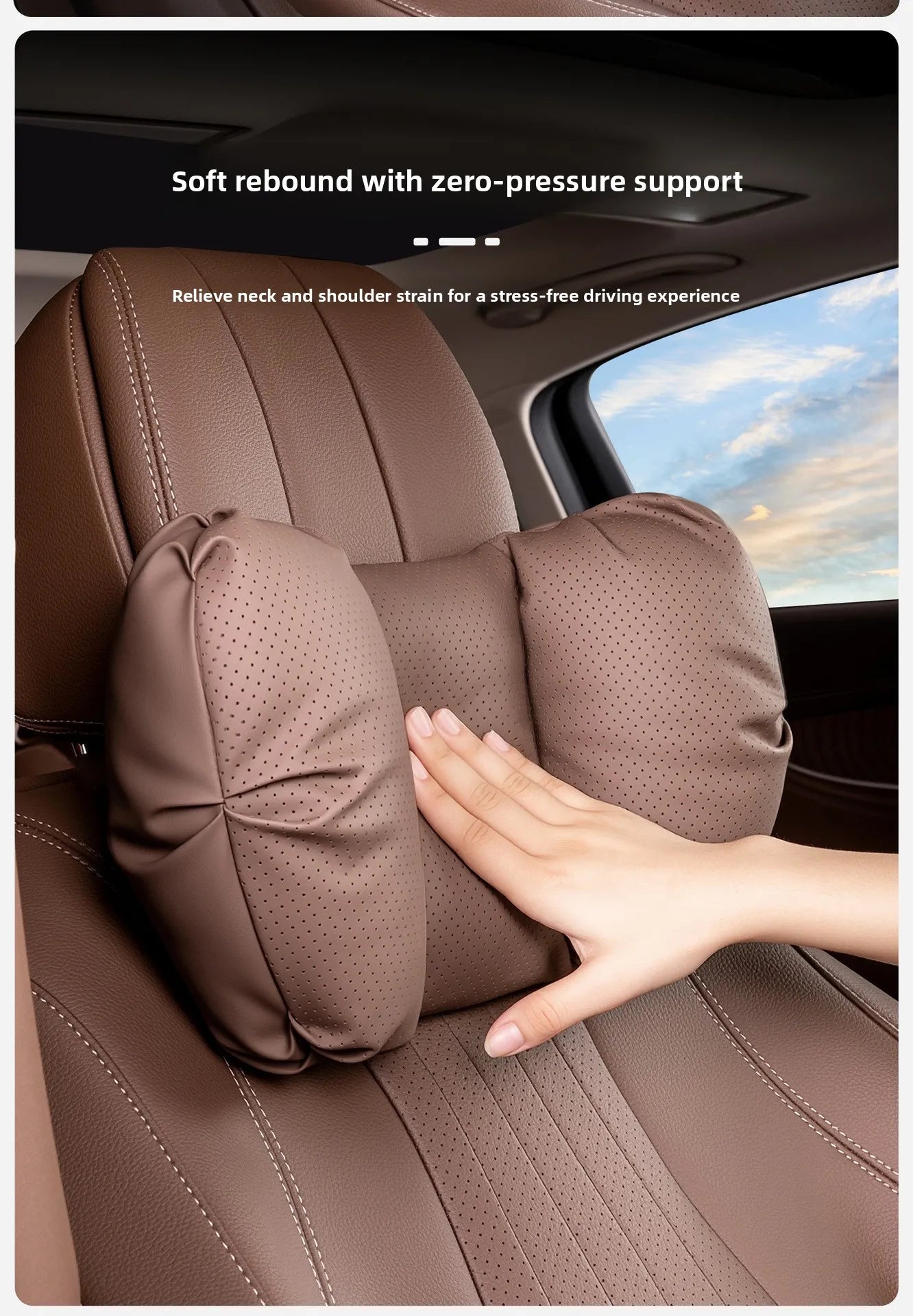 Universal Car Headrest & Lumbar Support Pillow – Breathable Perforated Leather Seat Cushion Set - Delicate Leather  