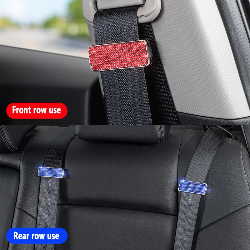 Rhinestone Car Seat Belt Limiter – Bling Adjustable Anti-Skid Safety Belt Clip Clamp for Women - Delicate Leather  