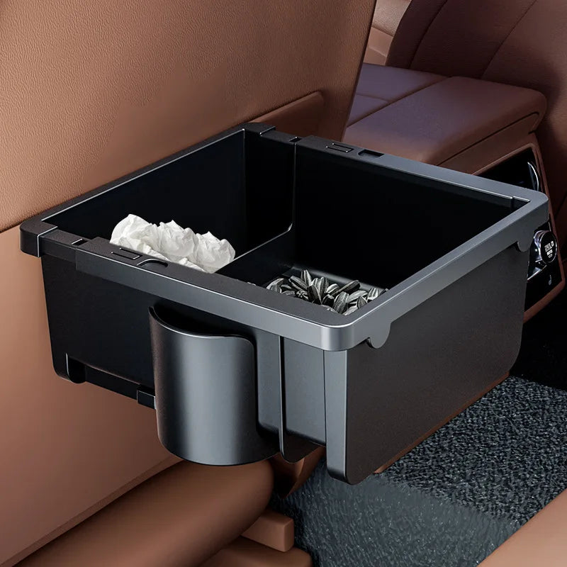 Car Seat Armrest Storage Box Organizer with Cup Holder & Tissue Slot – Universal Interior Organizer - Delicate Leather  