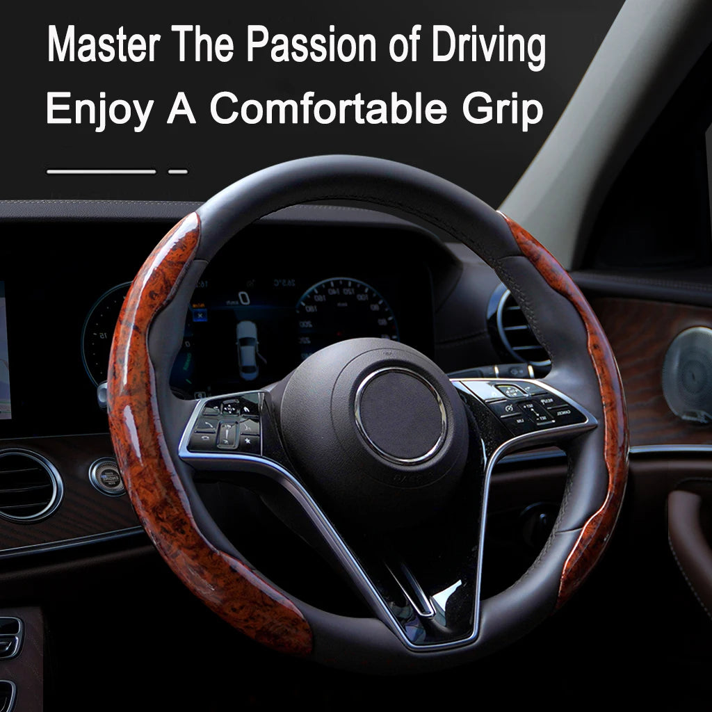 Peach Wood Grain Steering Wheel Cover – Ultra-Thin 38CM Non-Slip Segmented Grip - Delicate Leather