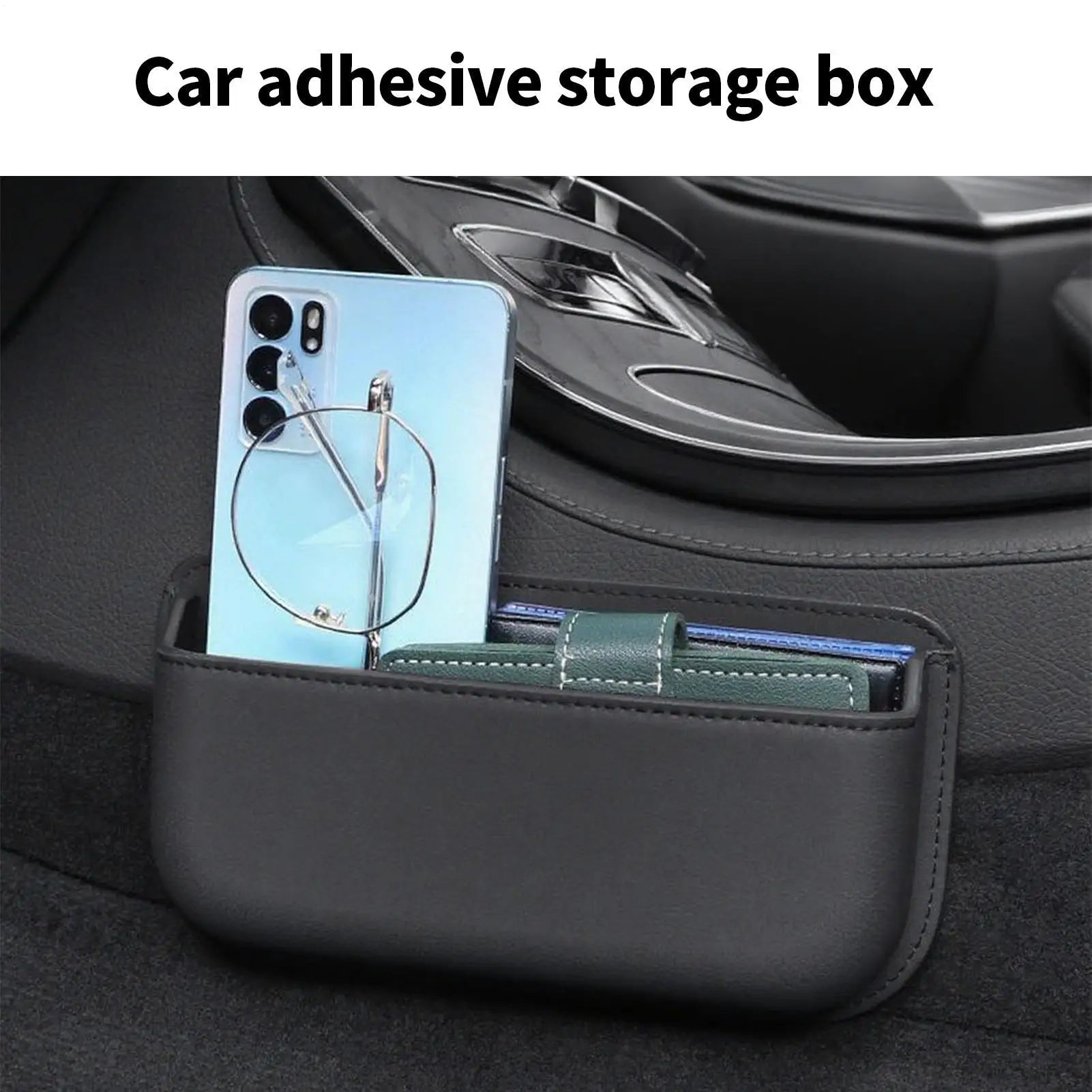 PU Leather Car Side Storage Box – Universal Self-Adhesive Seat Gap Organizer and Sunglass Holder for Vehicle Interior - Delicate Leather  
