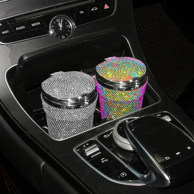 Portable Smokeless Car Ashtray with LED Light – Bling Design Auto Cup Holder Accessory - Delicate Leather  
