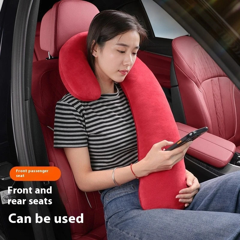 Car Seat Neck Pillow for Long Travel – Ergonomic Suede Sleeping Support Cushion for Vehicles - Delicate Leather  