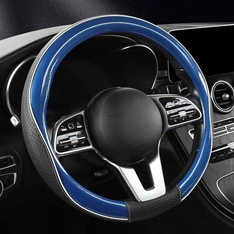 Fashion Steering Wheel Cover – Universal 38 cm Microfiber Leather Car Accessories, Non-Slip & Heat-Resistant Handle Grip for All Seasons - Delicate Leather  