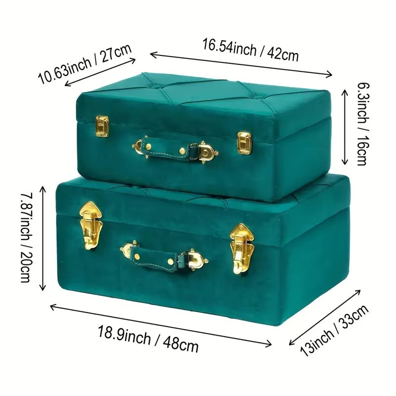 Set of 2 Decorative Tufted Velvet Suitcase Treasure Chests – Vintiquewise Retro Multi-Purpose Ornaments for Home Storage