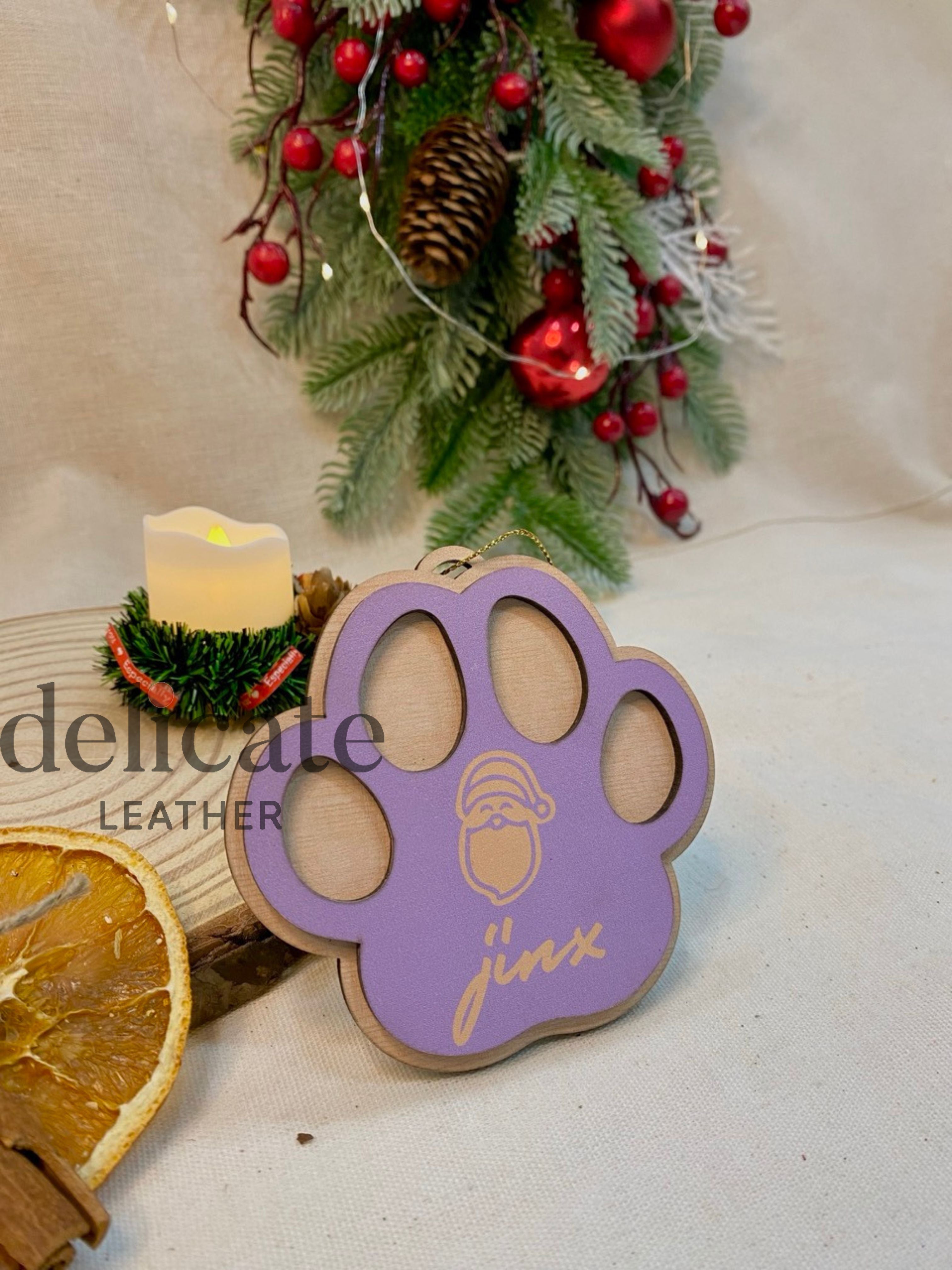 Personalized Wooden Paw Print Christmas Ornament - Perfect for Pet Lovers