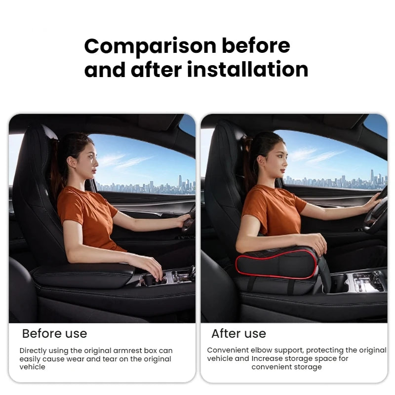 Curved PU Leather Armrest Cushion – Car Center Console Pad with Storage Pocket - Delicate Leather  