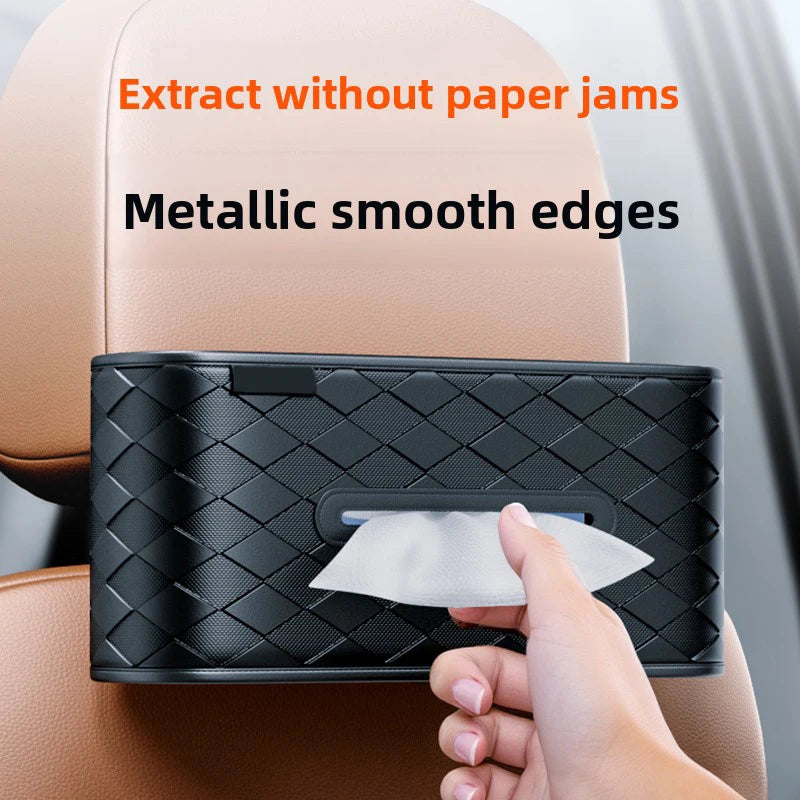 Leather Car Tissue Holder for Back Seat – Center Console Armrest Napkin Box, Universal Backseat Interior Accessory - Delicate Leather  