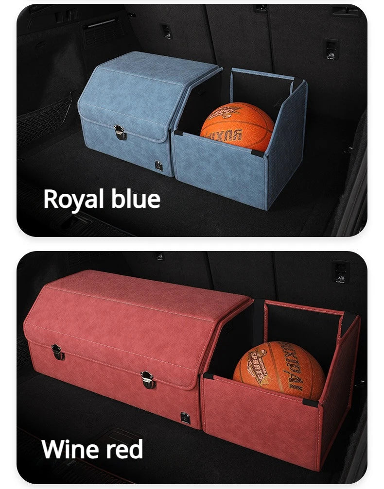 Luxury Suede Leather Car Trunk Organizer – Large Capacity Foldable Storage Box for Vehicle Interior - Delicate Leather  