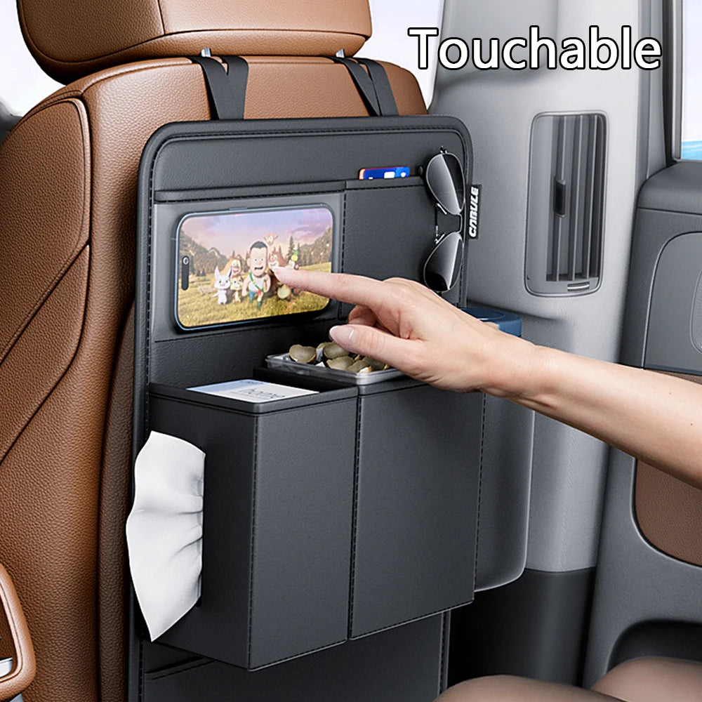 PU Leather Car Seat Back Organizer – Universal Multifunction Storage Bag with Anti-Kick Design - Delicate Leather  