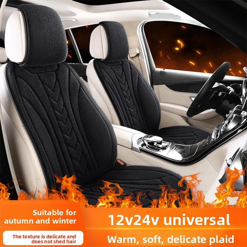Universal Heated Car Seat Cushion – Plush Electric Heating Seat Cover 12V/24V for Winter Comfort - Delicate Leather  