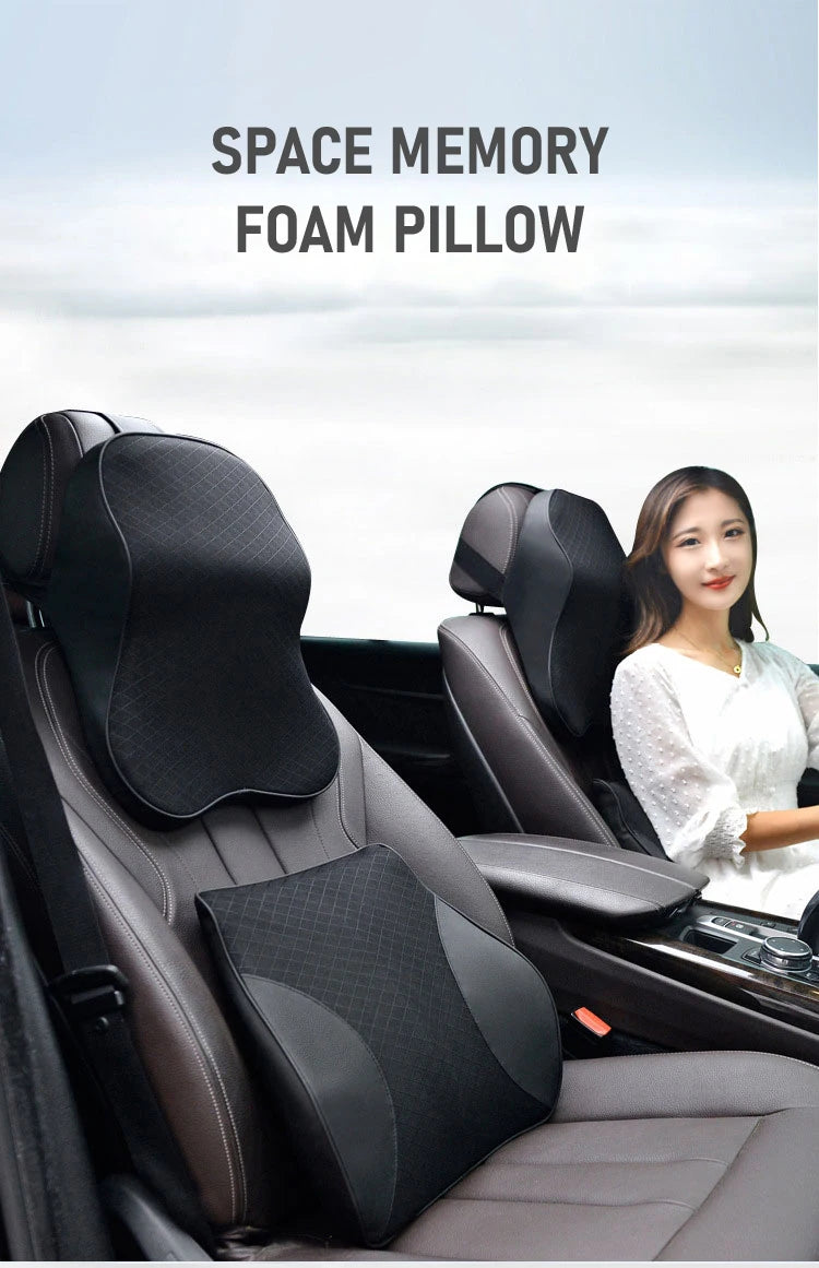 Premium Memory Foam Car Lumbar and Neck Pillow Car Seat Neck Pillow Waist Cushion for Neck Pain and Headrest Support