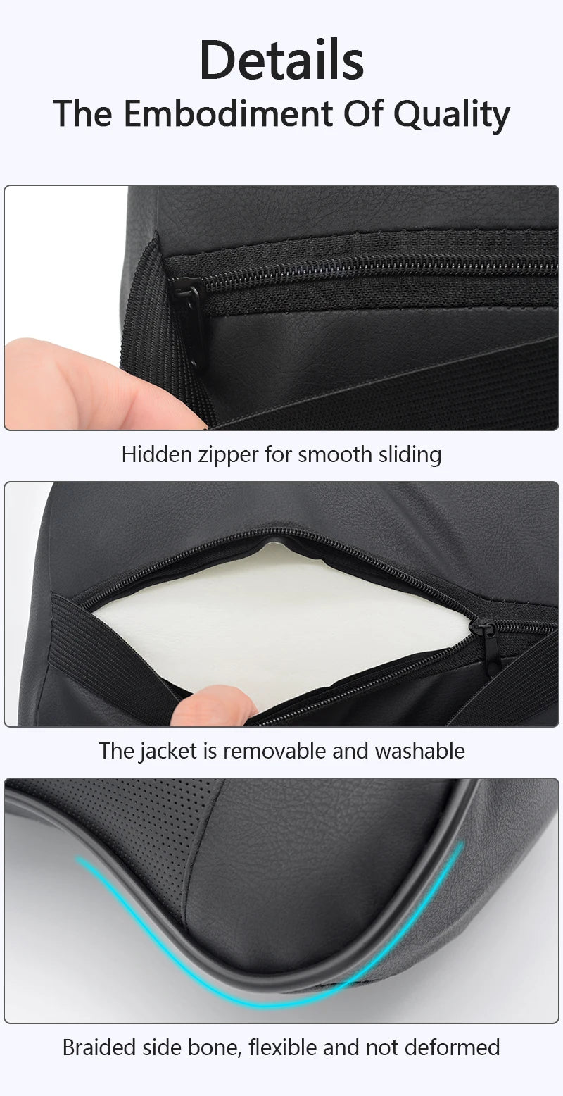 Memory Foam Car Neck & Headrest Pillow – Breathable Adjustable Seat Support - Delicate Leather  