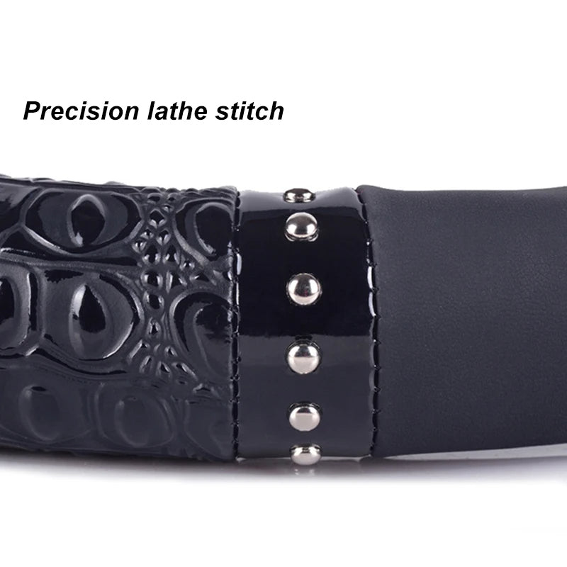 Crocodile Grain Leather Universal Car Steering Wheel Cover – Four Seasons Anti-Slip Sport Handle Case - Delicate Leather  