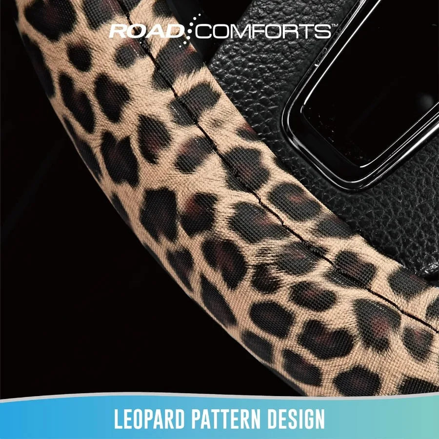 Leopard Print Steering Wheel Cover – Anti-Slip PVC Leather, Universal Fit 14.5–15 Inch - Delicate Leather  