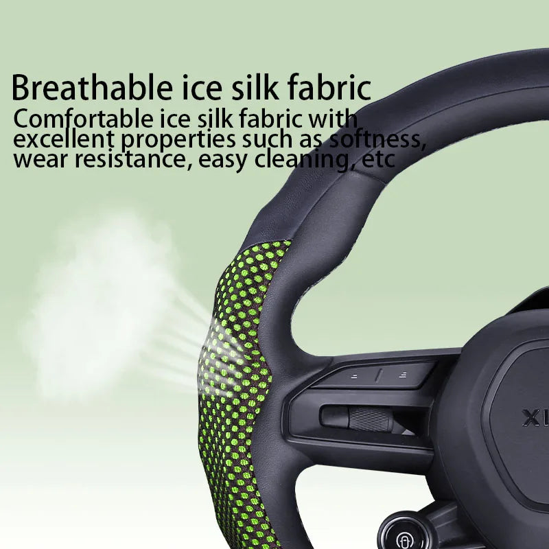 5D Sports Mesh Steering Wheel Cover – Ultra-Thin Breathable Non-Slip Grip, Universal Fit Interior Accessory - Delicate Leather  