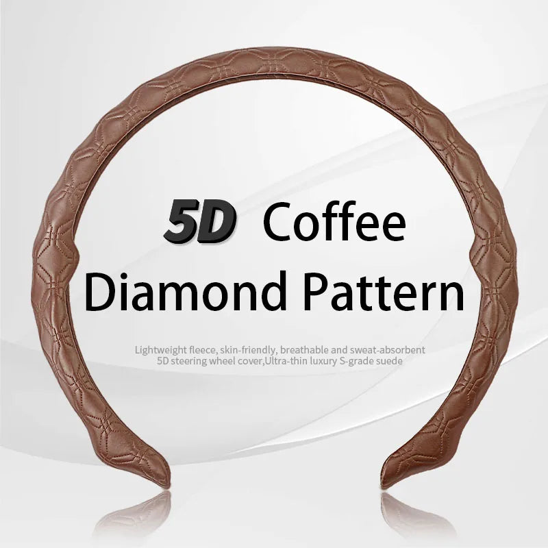 5D Diamond Steering Wheel Cover – Breathable Ultra-Thin Anti-Slip Universal Fit - Delicate Leather  
