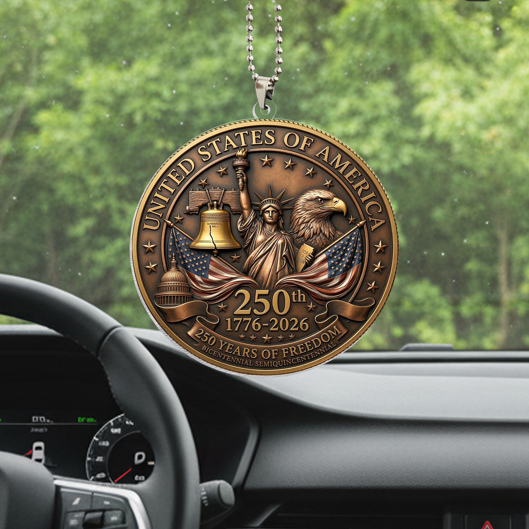 USA 250th Anniversary Rear View Mirror Accessory – Commemorative Hanging Ornament 04 - Delicate Leather  