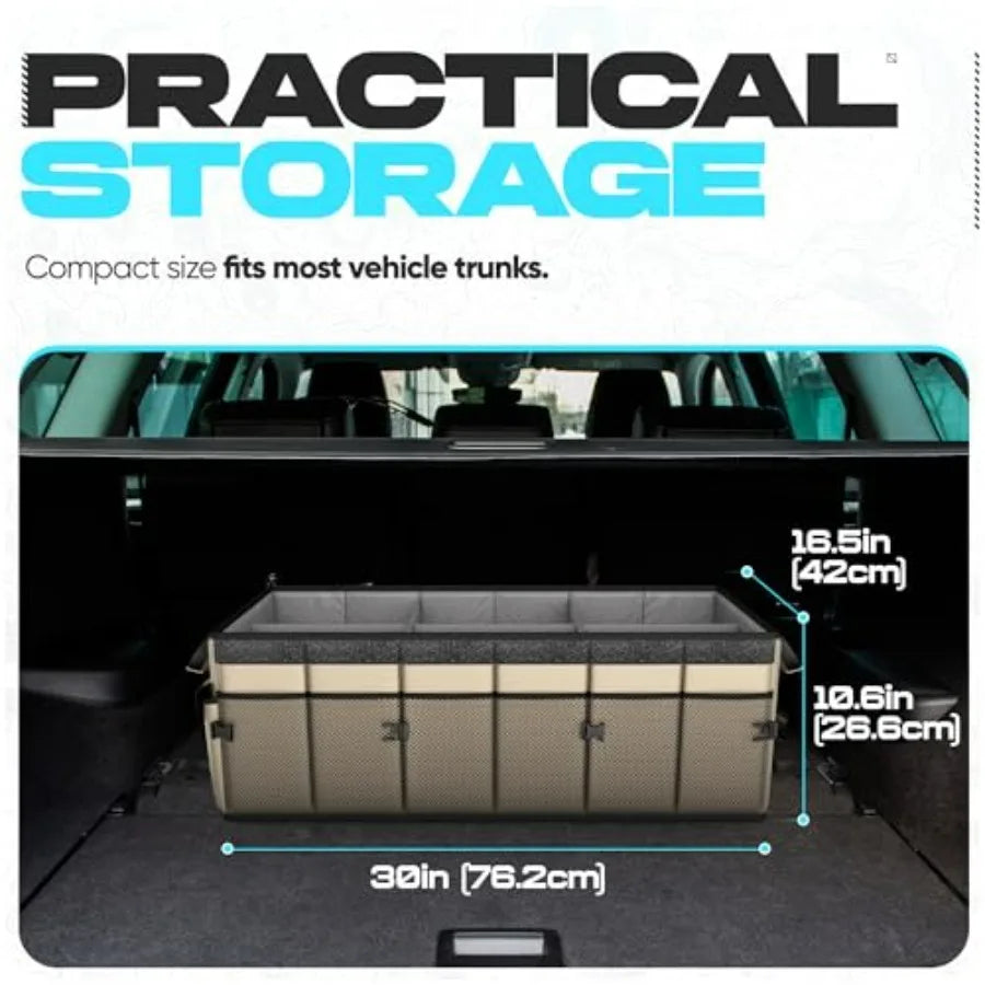 Car Trunk Organizer with Cooler – Foldable 105L Storage Box with Non-Slip Base - Delicate Leather  