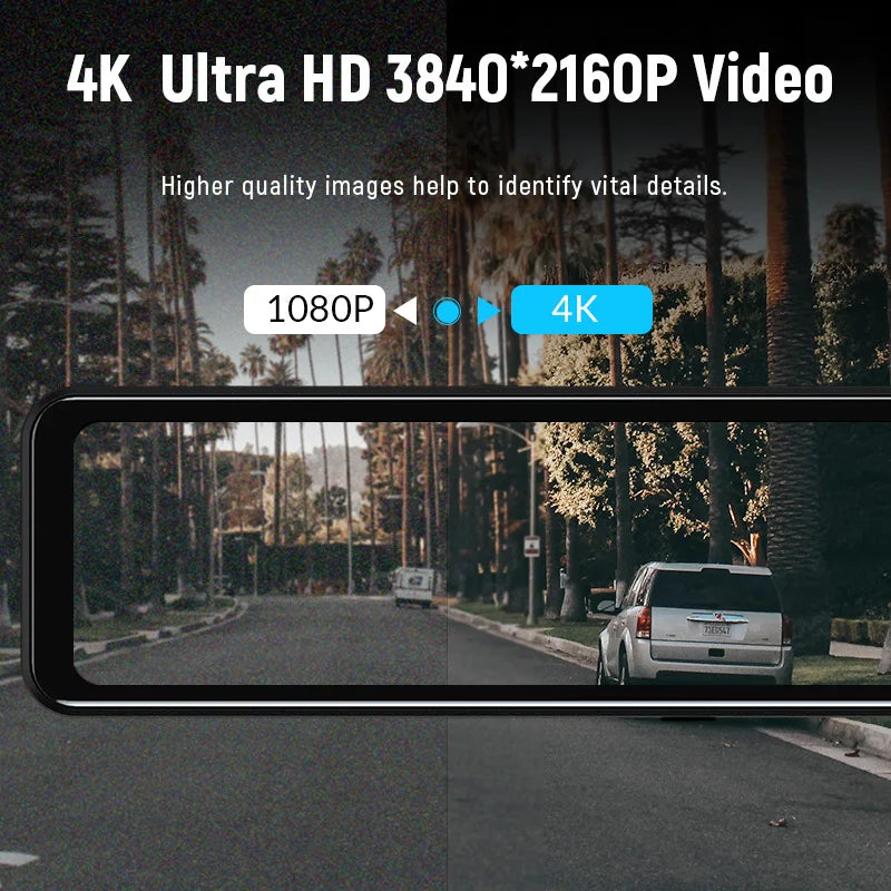 4K Car DVR Dashcam – 12 Inch Touch Screen with IPS Sony 415 Sensor, Rear View Mirror, Parking Support, and Rear View Camera 25