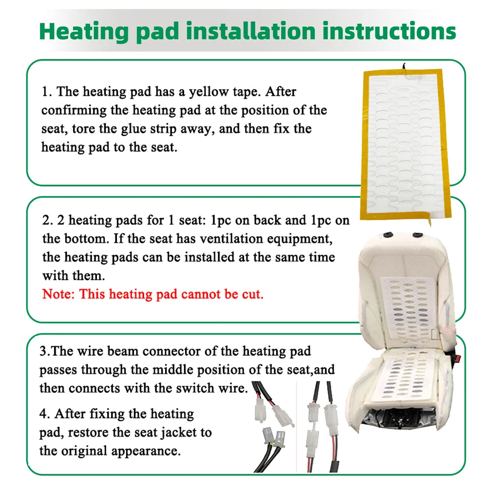 12V Car Seat Heater Kit for 2 Seats – Alloy Wire Heating Pads with 2-Level Control Switch - Delicate Leather  