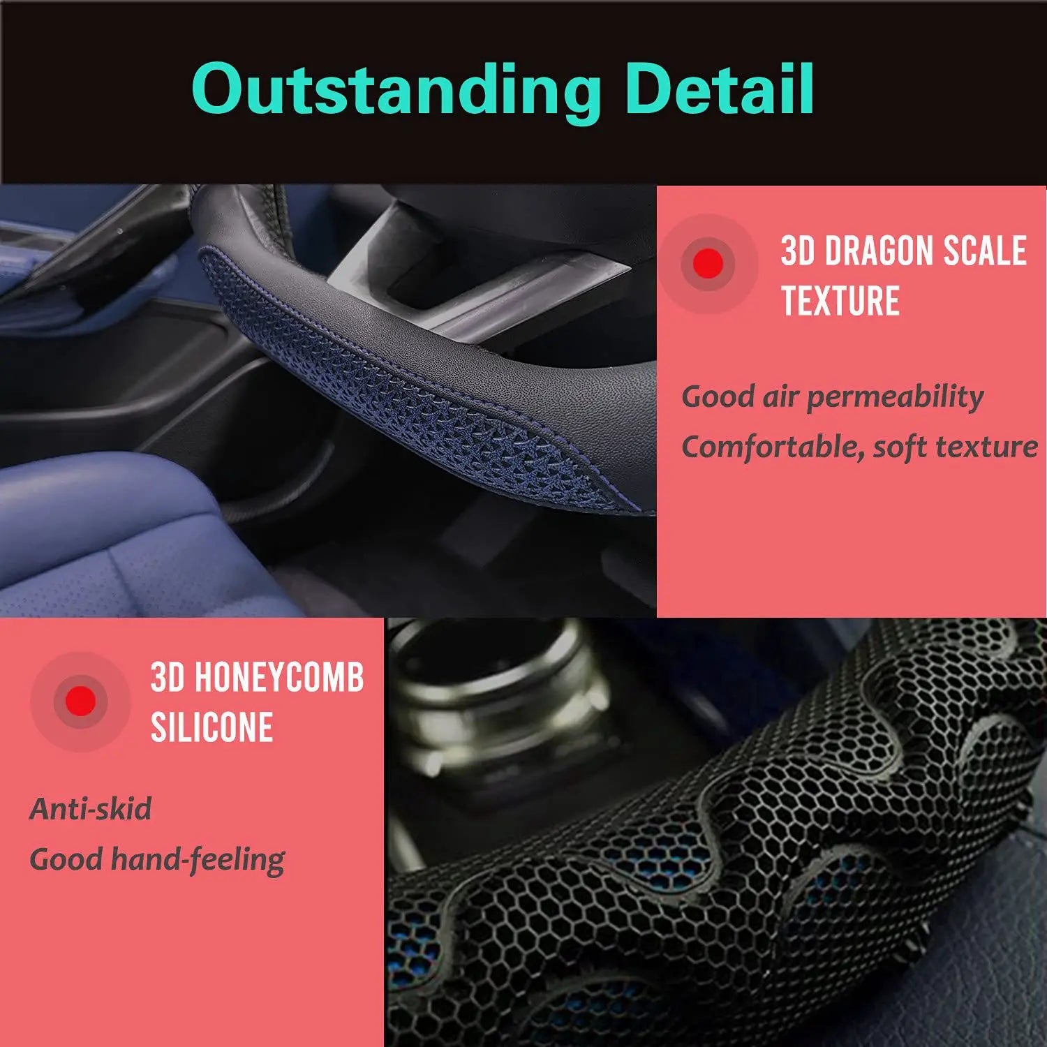 38cm Universal Steering Wheel Cover – 3D Honeycomb Anti-Slip Design, Fits 14.5–15 Inch Car Steering Wheels - Delicate Leather  