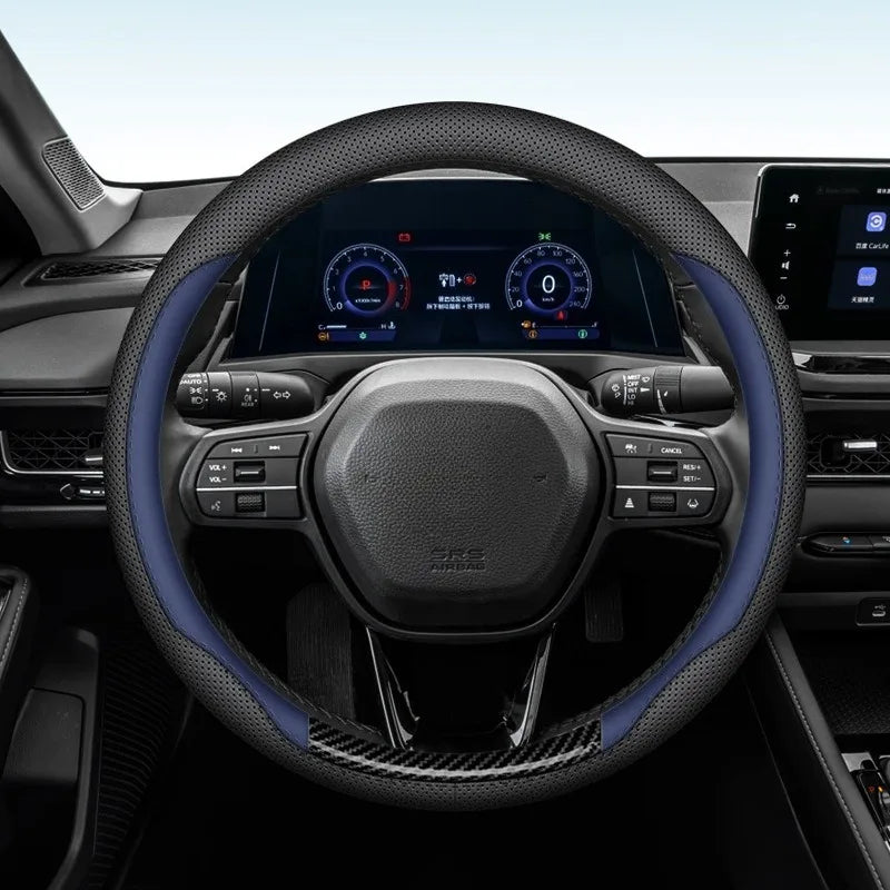 Universal Leather Steering Wheel Cover 38cm O/D Type – Non-Slip Breathable Car Interior Accessory - Delicate Leather  