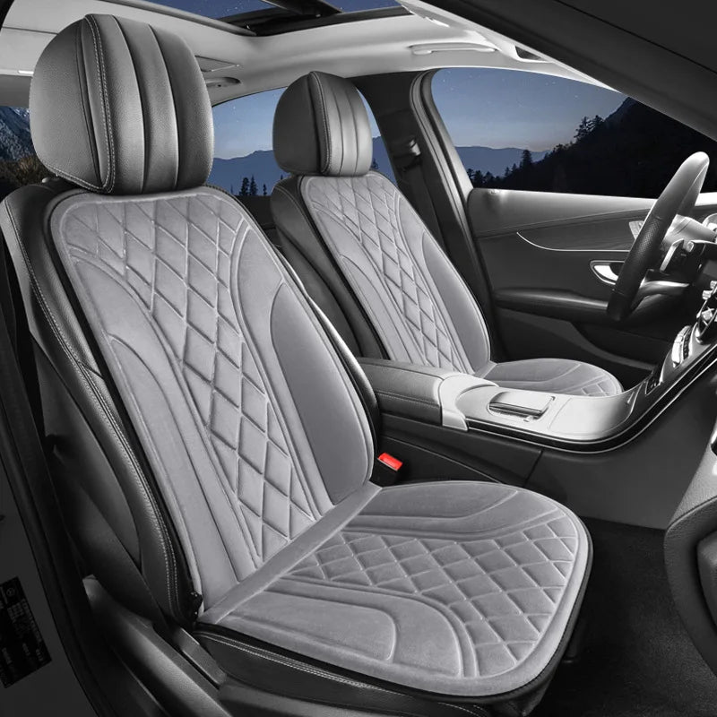 Universal Heated Car Seat Cushion – 12V/24V Plush Electric Heating Seat Cover for Winter Comfort - Delicate Leather  