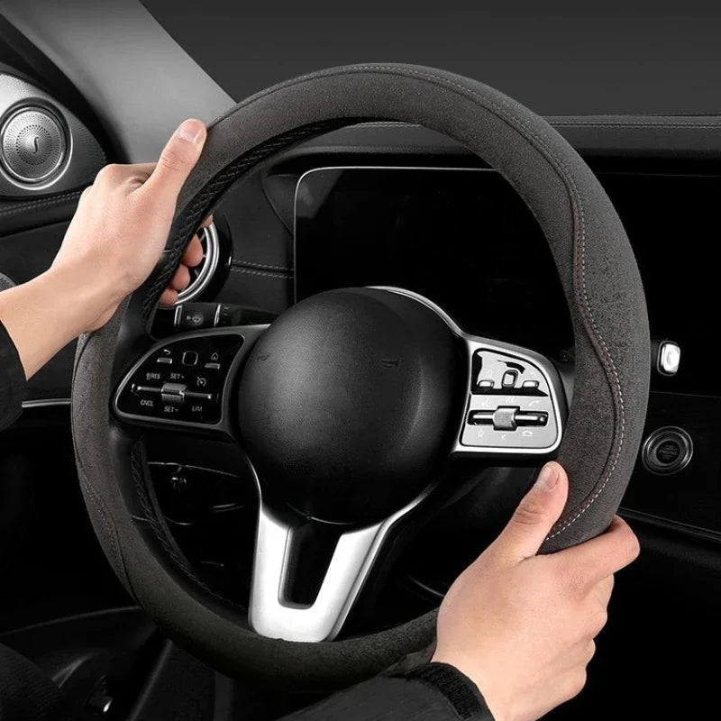 Orange Suede Car Steering Wheel Cover – All-Season Breathable Anti-Slip Wear-Resistant Steering Wheel Protector - Delicate Leather  