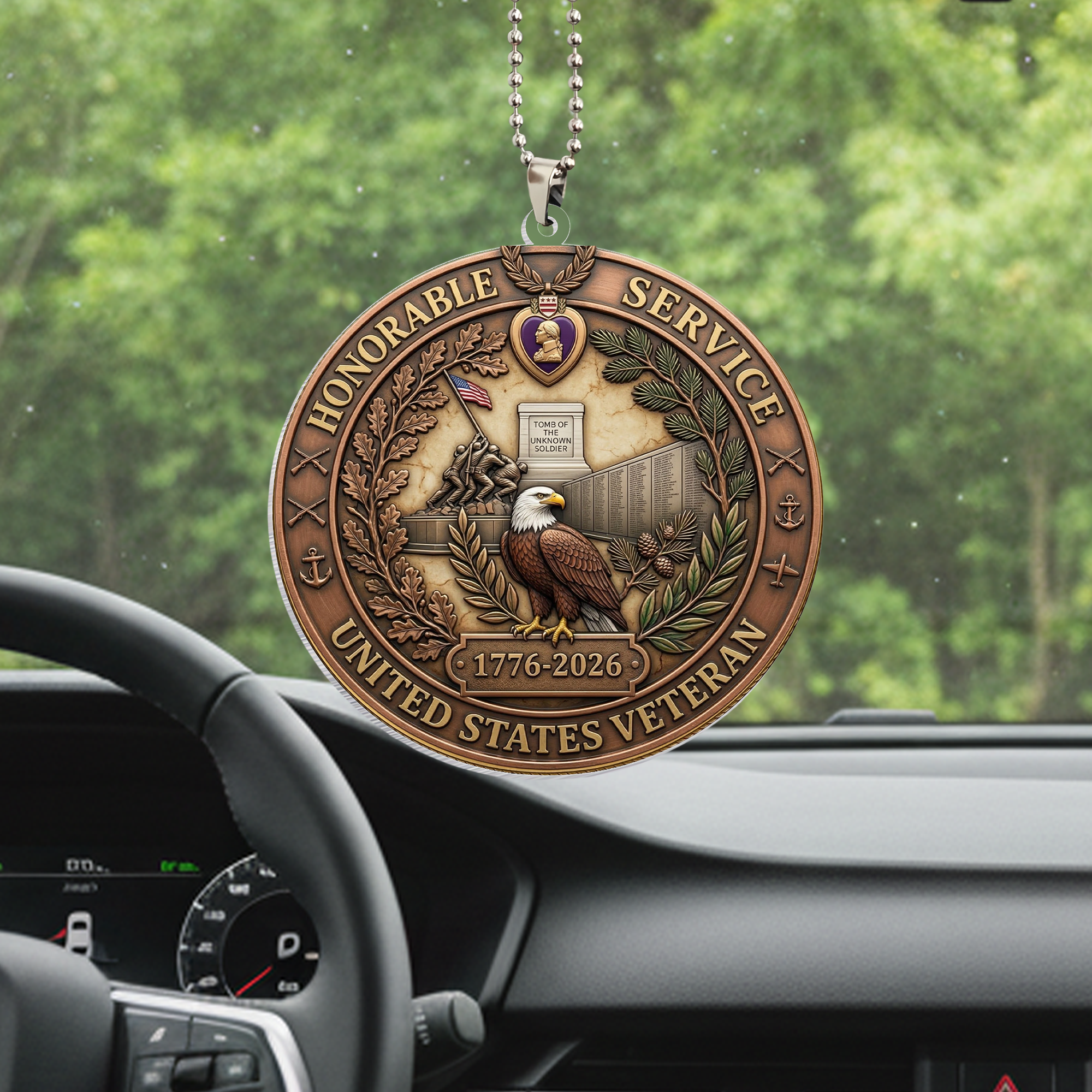 USA 250th Anniversary Rear View Mirror Accessory – Commemorative Hanging Ornament 03 - Delicate Leather  