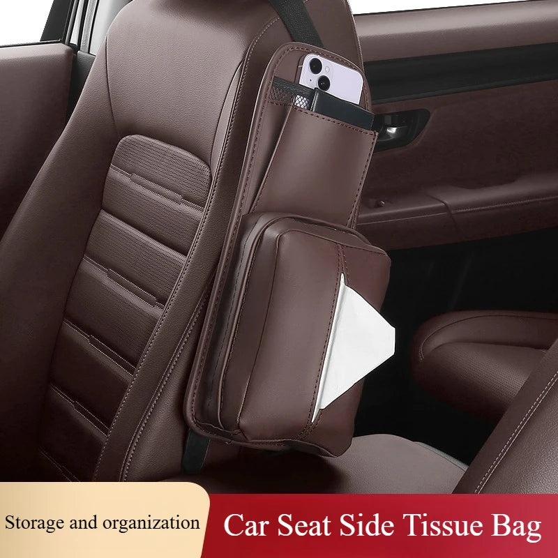 Car Seat Side Tissue Box – Hanging Paper Storage Bag for Vehicle Interior Organization - Delicate Leather  