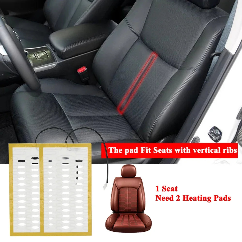 Universal 12V Built-In Car Seat Heater Kit – 2-Seat Heating Pads with 3-Level Control - Delicate Leather