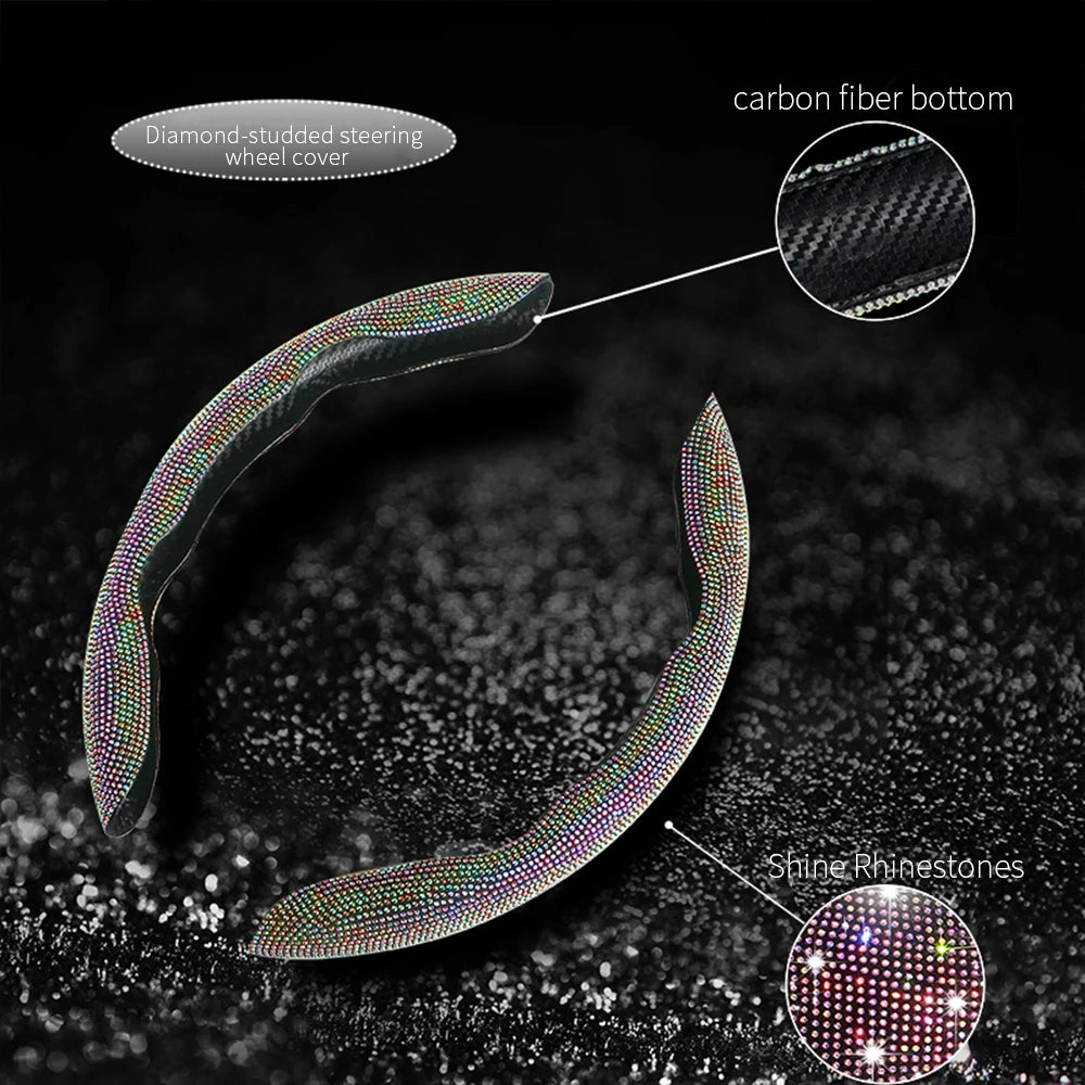 Bling Bling Diamond Steering Wheel Cover Universal Leather Sparkly Wheel Protector Anti-Slip Cover Car Accessories for Women - Delicate Leather  