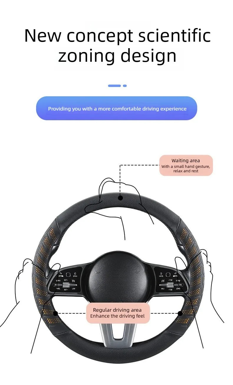 Luxury Leather Steering Wheel Cover – Non-Slip Universal 38cm Interior Accessory - Delicate Leather  