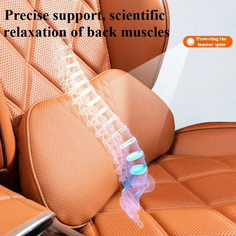 Soft Memory Foam Car Neck & Lumbar Pillow Set – Leather Headrest for Comfortable Driving - Delicate Leather  