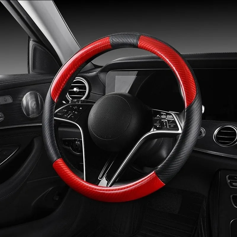 Carbon Fiber Leather Car Steering Wheel Cover – Universal Non-Slip O/D Type Steering Wheel Covers - Delicate Leather  