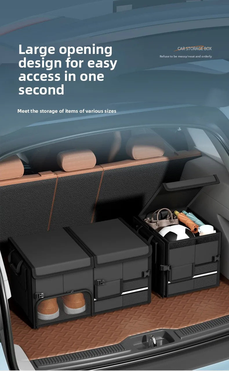 60L Foldable Car Trunk Organizer – Waterproof Large Capacity Storage Box for Travel & Outdoor Use - Delicate Leather  