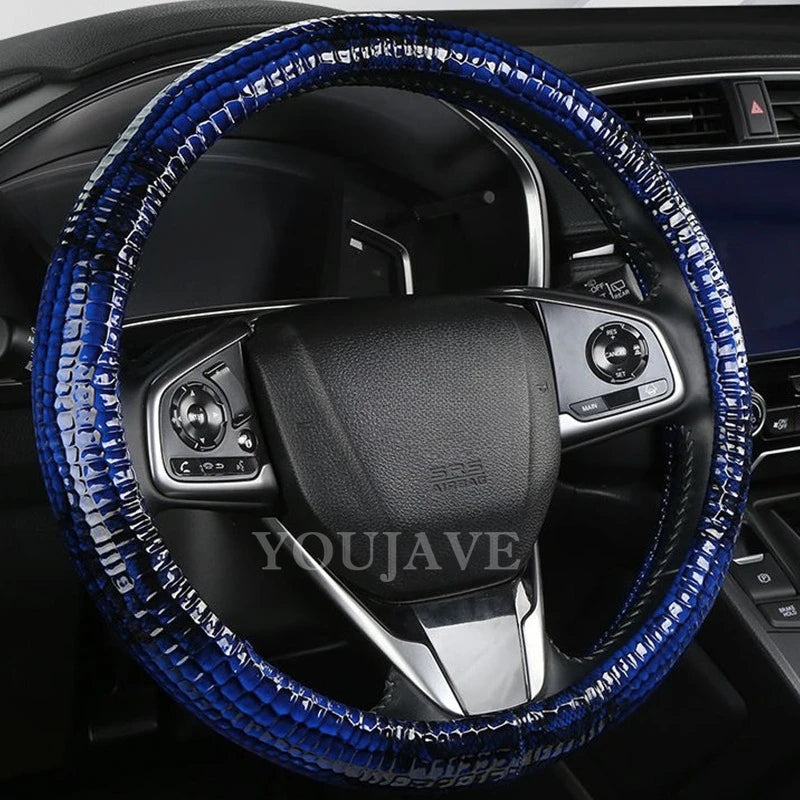 3D Crocodile Texture PU Leather Steering Wheel Cover – Universal 38CM, Anti-Slip, All-Season - Delicate Leather  