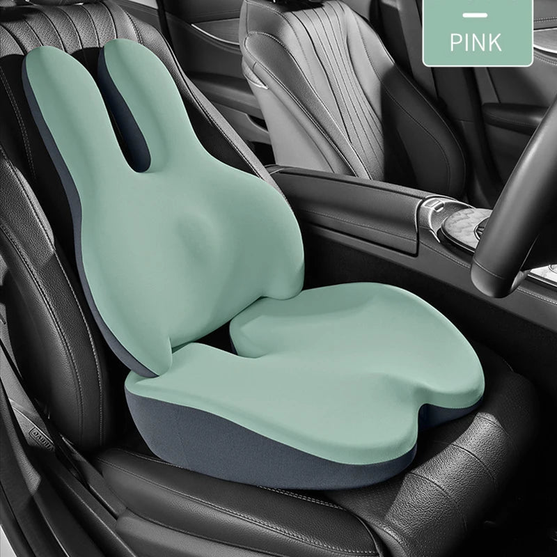 Memory Foam Car Booster Seat Cushion – Cartoon Rabbit Height Pad with Backrest - Delicate Leather  
